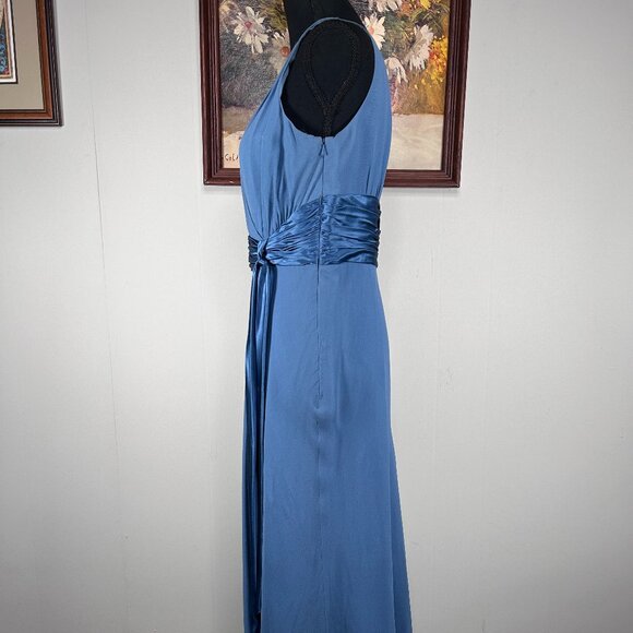 Maggy London 100% Silk Maxi Fit & Flare Dress Women's 8 Blue Wedding Party NWT - Picture 3 of 15